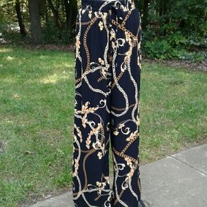 Mlle Gabrielle Black/Gold Chain-Link Print Pants